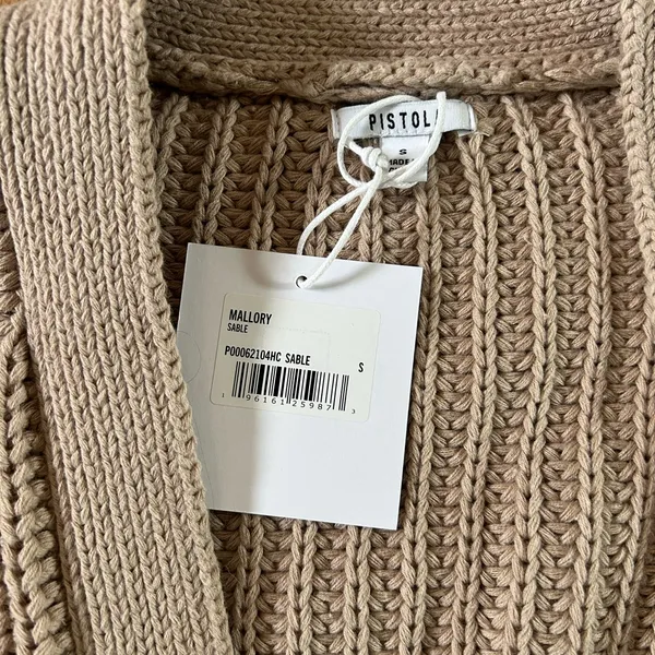 New Pistola cotton knit Mallory Curved Sleeve Cardigan, sable tan cropped small - Image 5