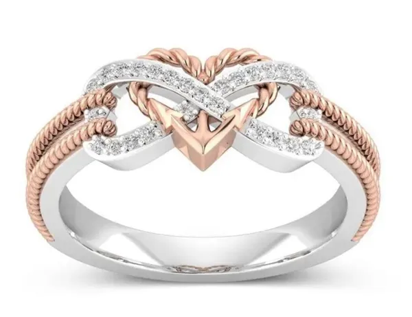 Beautiful Rose Gold and Stainless Steel Ladies Ring Size 7 - Image 3