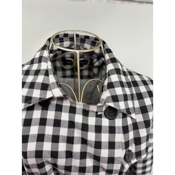 French Connection Gingham Trench Coat Women’s Small Black White Belted - Image 11
