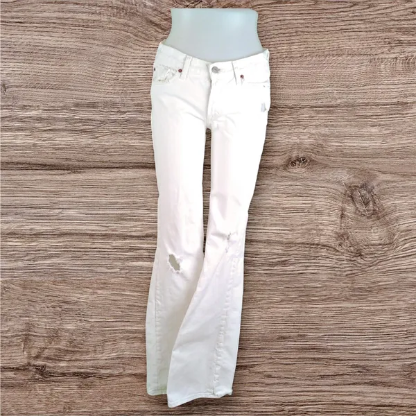 7 For All Mankind Women's Sz 27 White Distressed Flare Leg Denim Jeans - Image 3