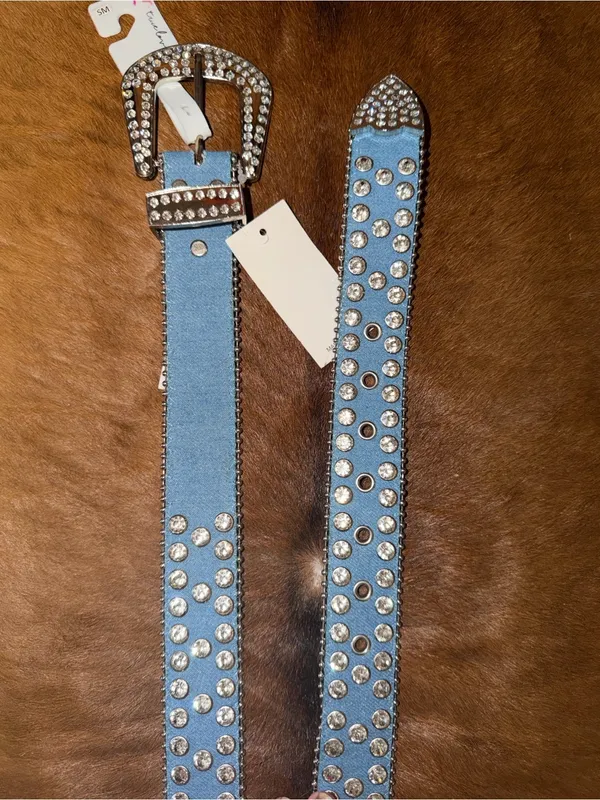 NWT True Love Rhinestone Bling Western Cowboy Belt - Light Blue Denim, Size s/m - Image 2