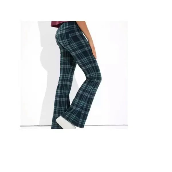 American Eagle Outfitters Plaid Flare Pants - Navy and Teal Size 14 Long Tall - Image 2