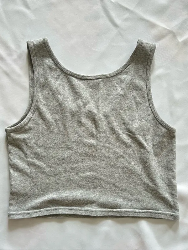 Target NWOT Small Gray Tank Crop Top Round Neck Solid Summer Beach Travel Sport Cruise - Image 3