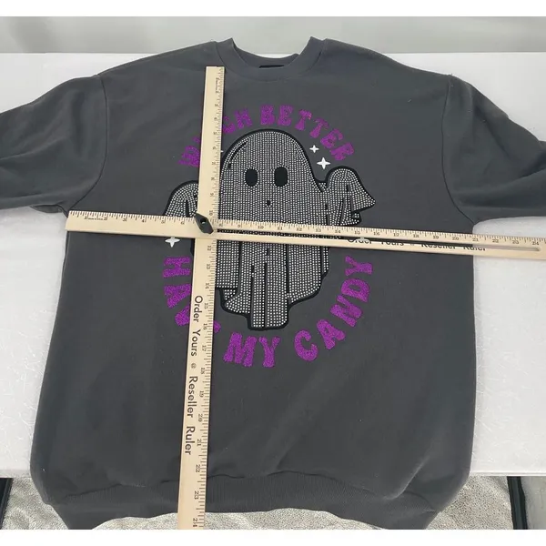 Halloween Ghost Rhinestone Sweatshirt Witch Better Have My Candy XS‎ #1144 - Image 4