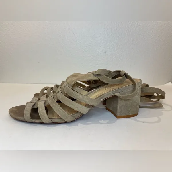 Schutz Sandals Tan Lace Up Block Heel Melancy Strappy Size‎ 7.5 - Image 3