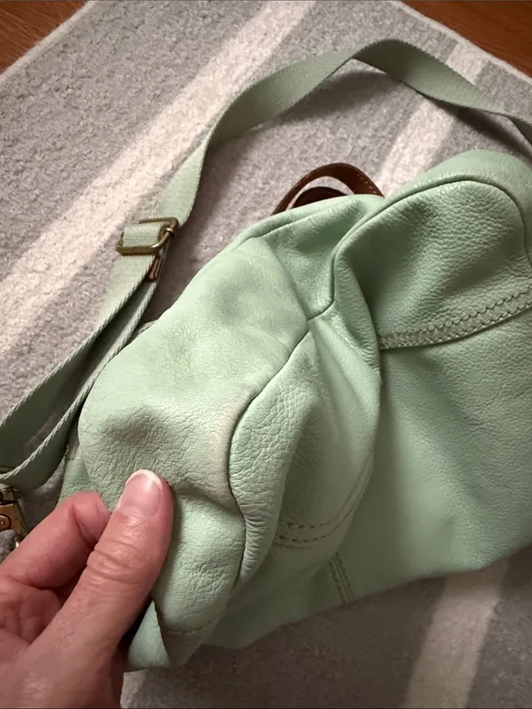 Fossil Leather Fold Over Tote Mint Green Crossbody Bag - Image 3