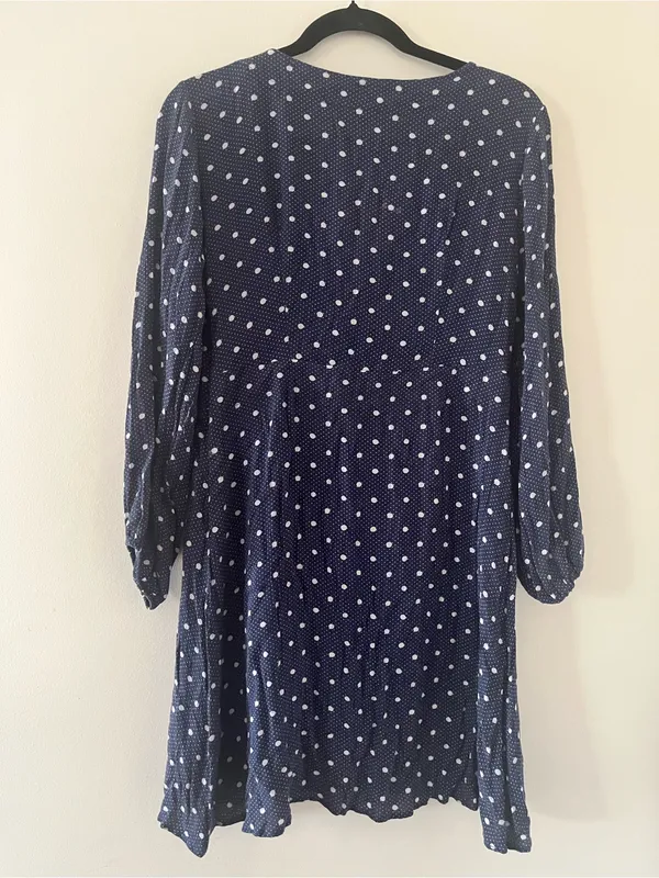 American Eagle Navy Blue Polka Dot Mini Dress Medium Lace Up Long Sleeve Coastal - Image 7