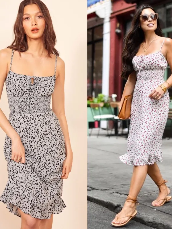 Reformation Genie Midi Dress In Lynx Leopard Print Gray Size 0 Smocked Waist - Image 4