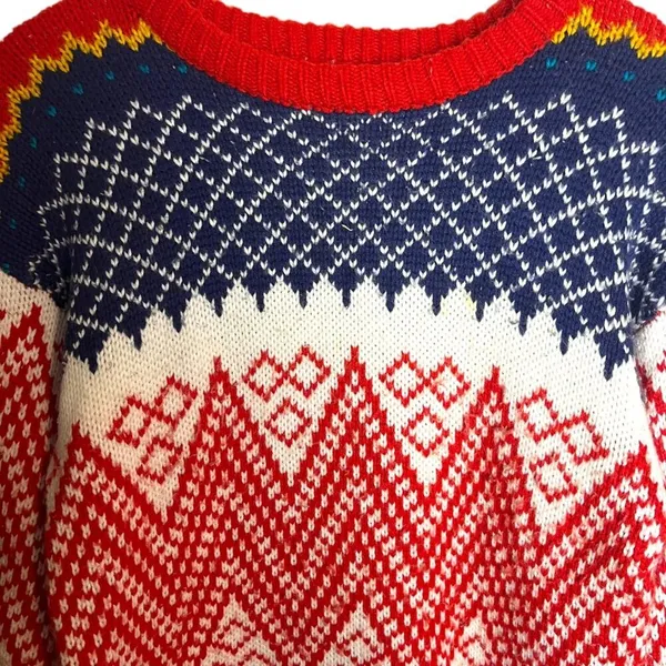 Vtg One Step Up Women's M Sweater Fair Isle‎ Diamond Knit 80s Acrylic Colorful - Image 3