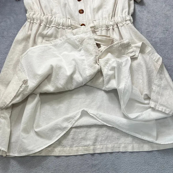 ModCloth Linen Blend Shirt Dress 1X Coastal Soft‎ Girl Minimalist Beige Pockets - Image 8