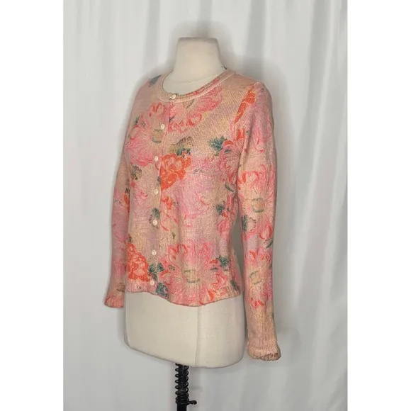 Anthropologie POSTMARK Devon Floral Cardigan Sweater Pink Knitwear Buttons Small - Image 5