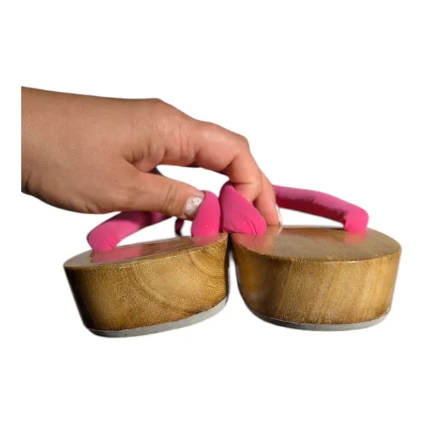 Vtg Y2K Classic Japanese Geta Hot Pink Wooden Heel Thong Sandals Sz 8.5 - Image 3