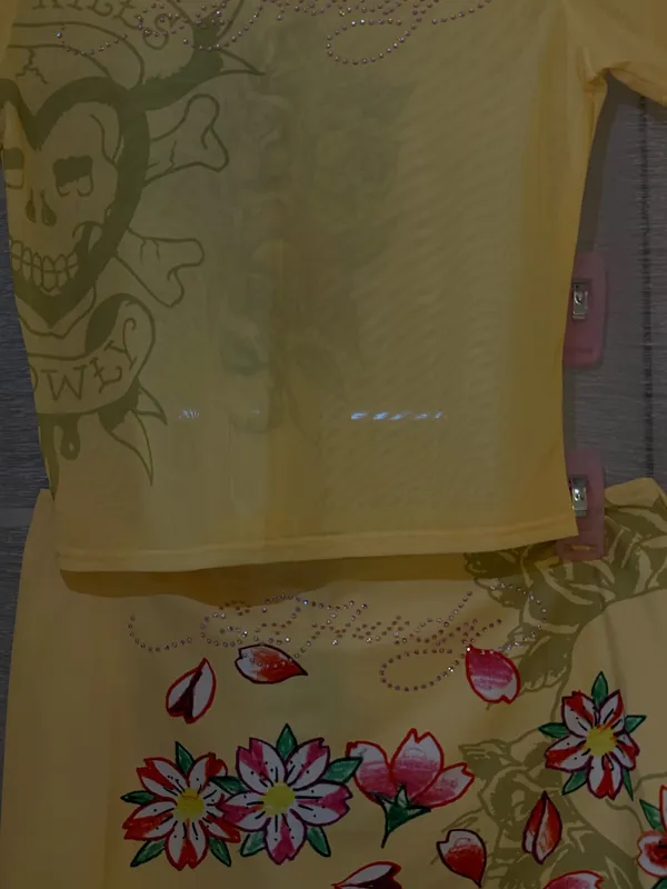 Ed Hardy Yellow Floral & Skull Tank Top + Matching Skirt Set - Image 5