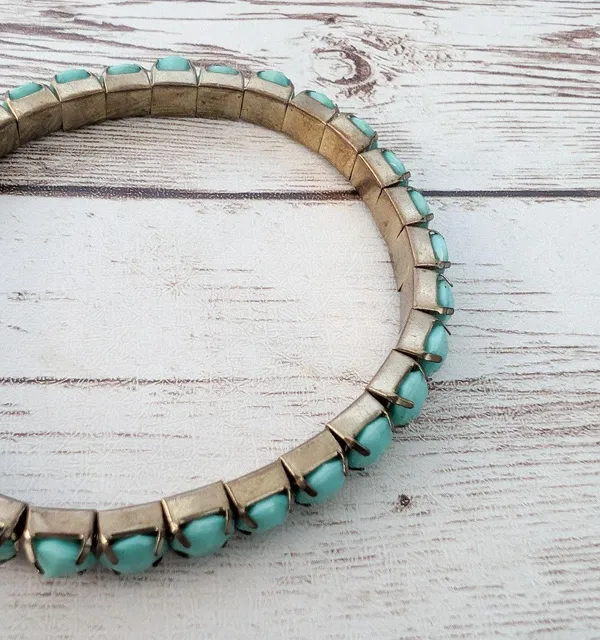 Vintage Stretch Bracelet Turquoise Tone - Image 3