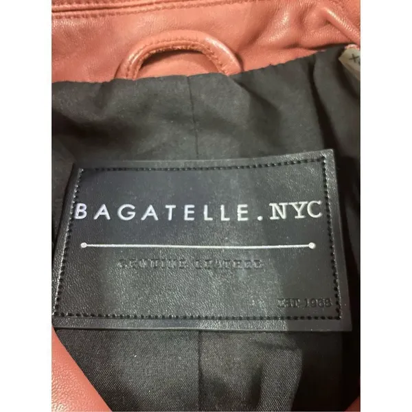 Bagatelle Women's Washed Leather Biker Moto‎ Belted Jacket in Sunset size XS - Image 4