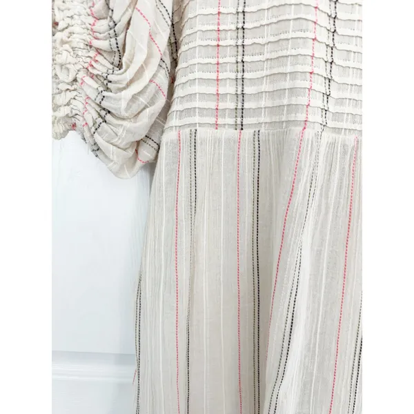 Free People Elsie Textured Gauze Tunic Mini Babydoll Dress Ivory Puff Sleeve - Image 10
