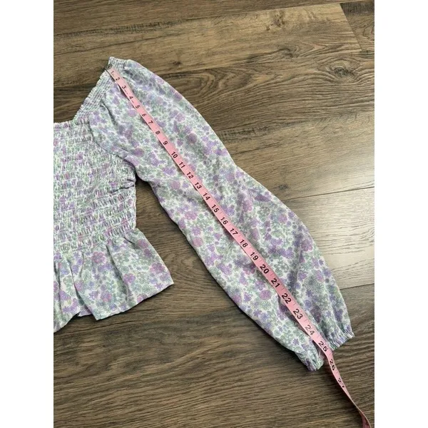 EUC Womens Japna smocked cropped floral ruffle puff sleeve size M‎ - Image 6