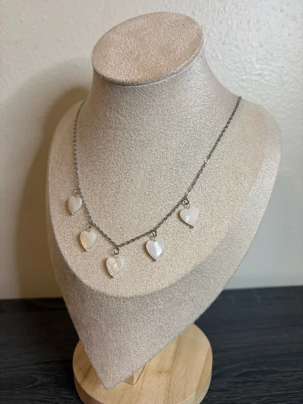 Handmade Silver Mother Of Pearl Heart Charm Necklace - Image 4