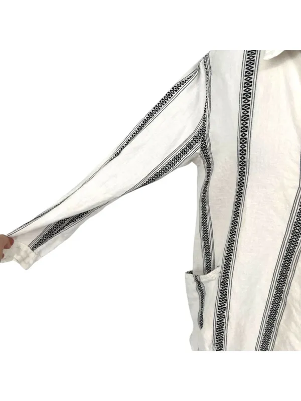 Dylan Boho Coastal Nomad Stripe Tunic Top Beach Cover-up White Black Size Medium - Image 5