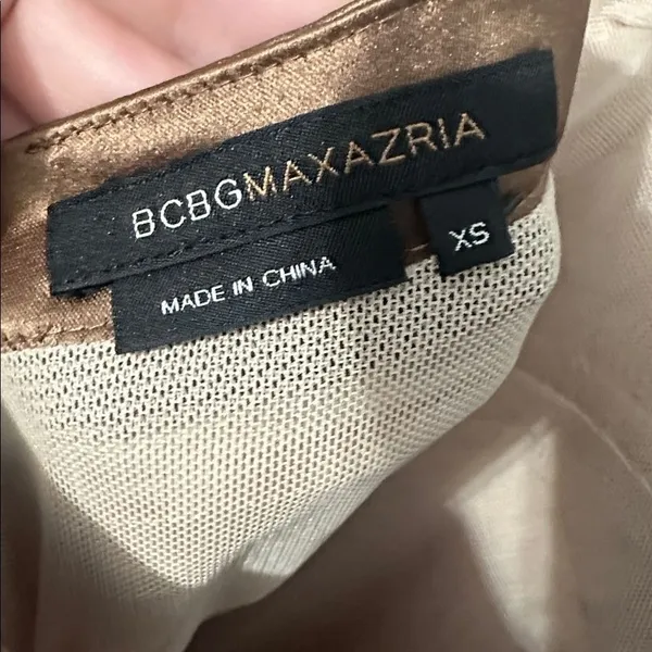 BCBGMAXAZRIA Women Dress Sequin Neck Tiered Satin Bandage Bodycon Gold Brown XS - Image 4