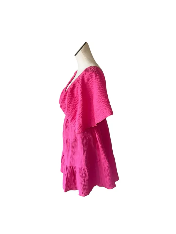 NWT Tiered Mini Dress Cotton Gauge Drop Sleeve Deep V Neck Smocked Mini Dress - Image 3
