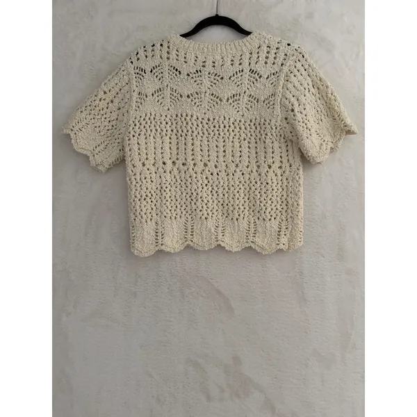 Bluivy‎ Young Contemporary Ivory Crochet Knit Short Sleeve Sweater Top T02318 M - Image 7