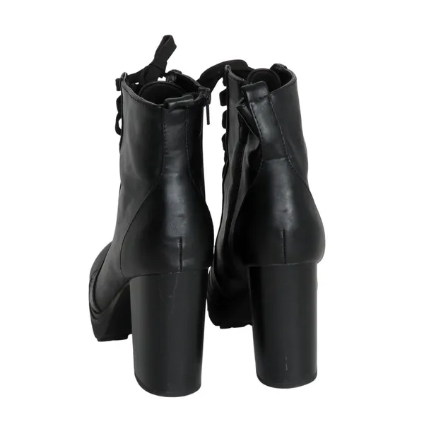 SODA Black Faux Leather Combat Boot Lace Up Ankle Heel Booties Size 8 - Image 5