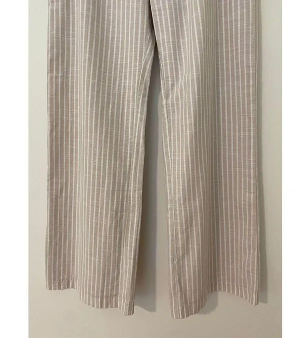 NWT Abercrombie & Fitch M 100% Cotton Tan White Stripe Pull On Wide Leg Pant - Image 3