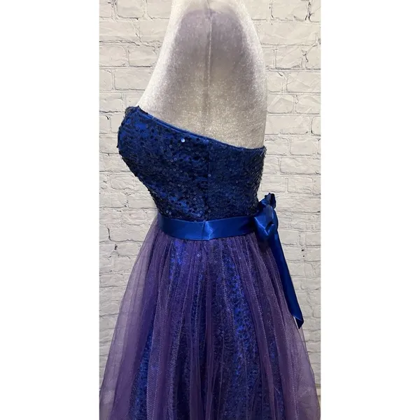 Cecily Brown Blue and Purple Sequin Strapless Prom Gown Formal Party Dress M - Image 4