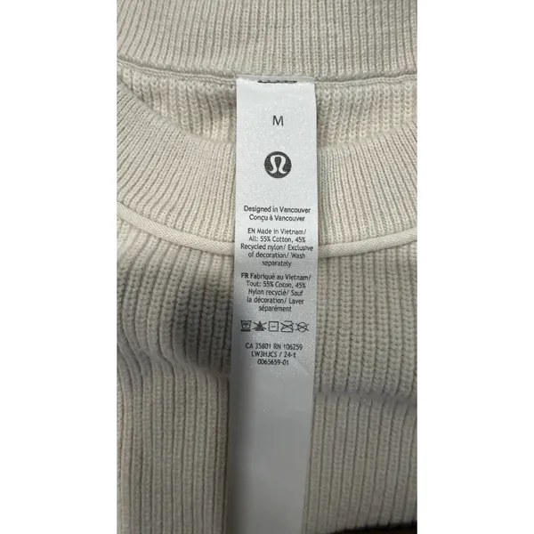 Lululemon Take It All Cotton-Blend Ribbed Sweater Beige LW3HJCS Size M - Image 3