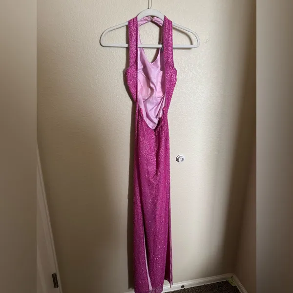 Vintage Y2K Scala Silk Beaded Formal Prom Gown Sz XS‎ in Pink Open Low Back - Image 3