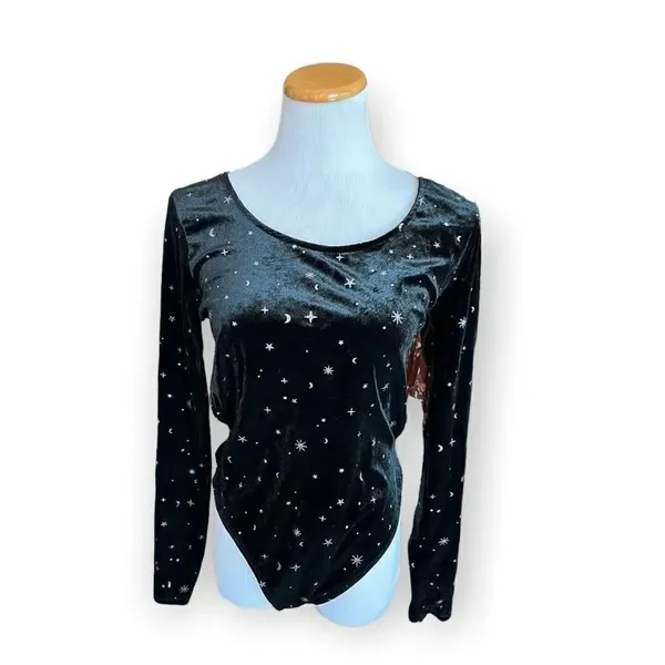 Womens Wild Fable Metallic Celestial Moon & Stars Open Back Bodysuit - Sz XS - Image 3