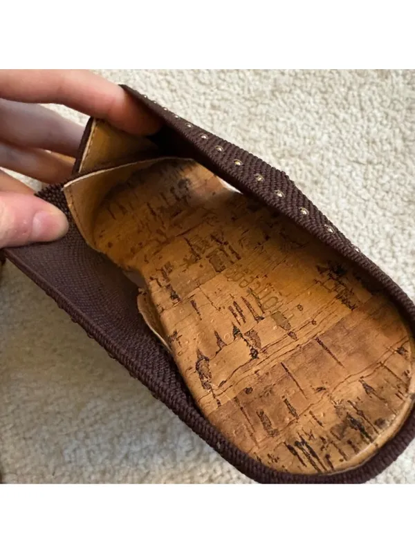 Montego Bay Club Brown Cork Wedge Sandals Studded Resort Wear Y2K - Image 4