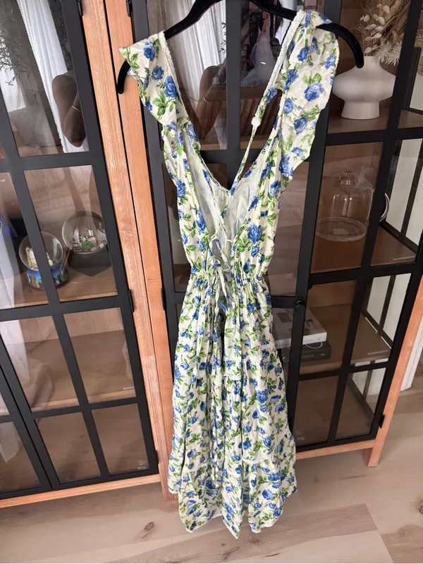 ASOS Design floral maxi dress ditsy eyelet broidery trim tiered ruffle open back - Image 3