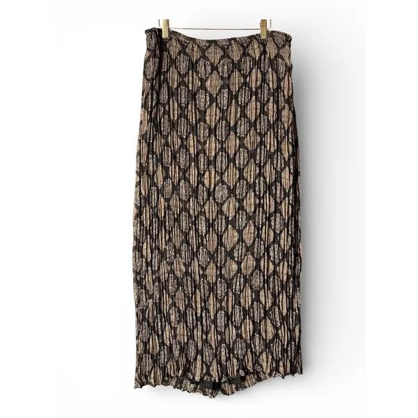 Lane Bryant Black Tan Geometric Diamond Pleated Maxi Skirt Elastic‎ Waist Large - Image 2