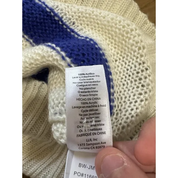 LuLaRoe Oversized Cardigan Sweater White Blue Stripes Size Medium Button‎ Preppy - Image 10