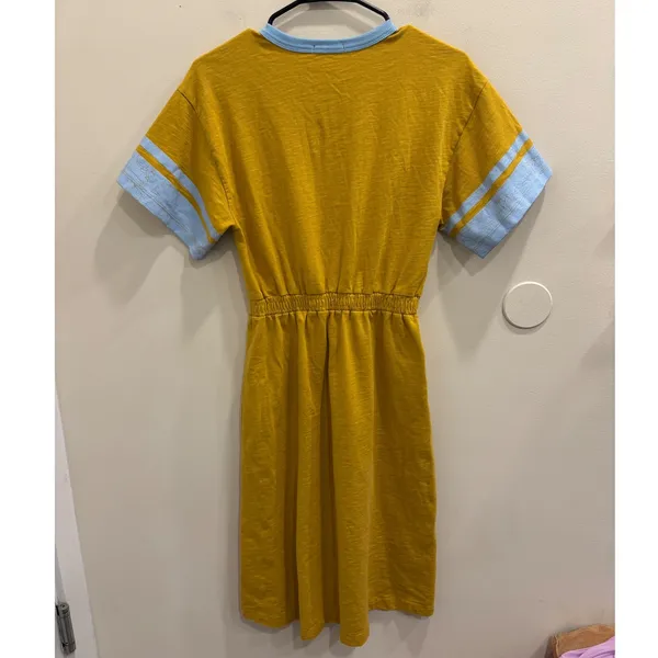 Sundry Rugby Slub Midi Dress Mustard Yellow Blue Varsity Graphic Retro‎ Sport XS - Image 3
