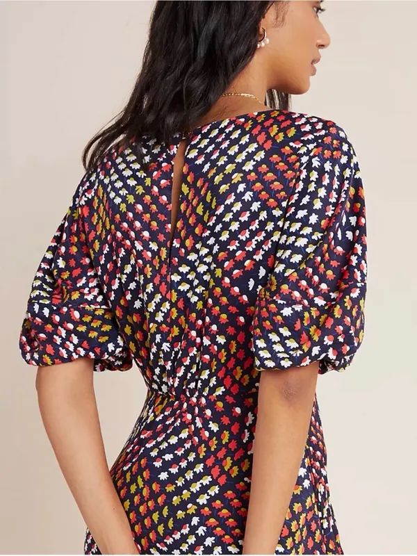 NWT ANTHROPOLOGIE MAEVE Melody Geometric Puff Sleeve Mini Dress Sz S - Image 9