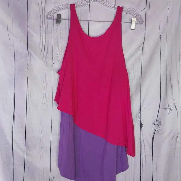 Faded Glory Women's Pink and Purple Asymmetrical Layerd 80's Style Top - Image 5