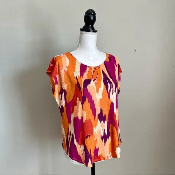 JOIE | Multicolored Capped Sleeve Linen Top Sz L - Image 5