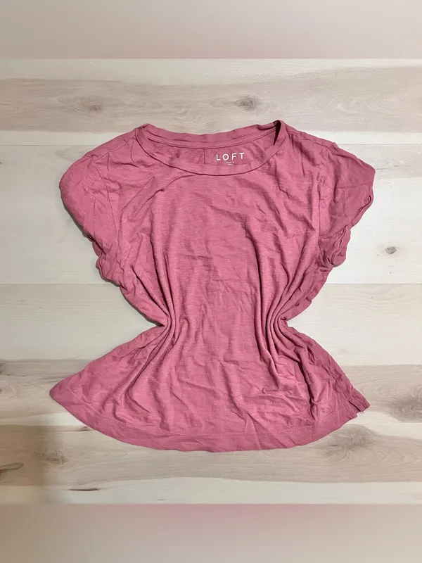 LOFT Women's Pink 100% Cotton Crewneck T-Shirt Short Sleeve Casual Top Medium - Image 2