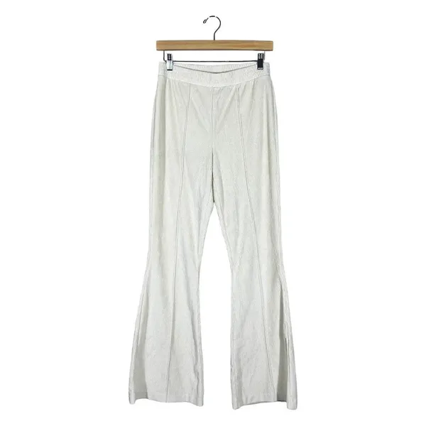Aerie Ribbed Knit Solid Flare Leg Pants Cream Retro High Rise Seam Detail Size S - Image 2