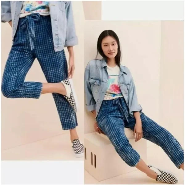 Anthropologie Maeve Avryl Bleached Gingham Slim Crop Pants - Image 2
