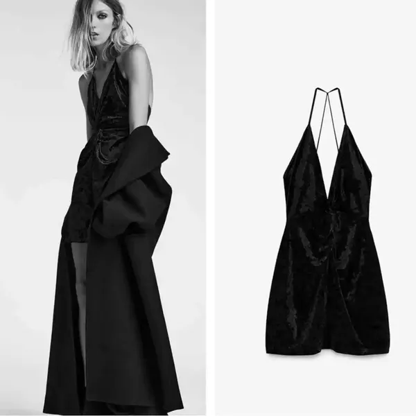 NEW Zara Velvet Mini Dress Black XS‎ - Image 2