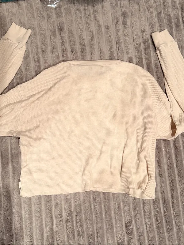 TNA Cream Cropped Waffle Knit Long‎ Sleeve Top - Image 2