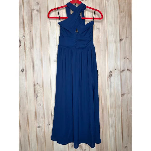 NWT Lulus Emrah Navy Cross-Front Cutout Halter Midi Dress Party Gala Banquet XS - Image 2
