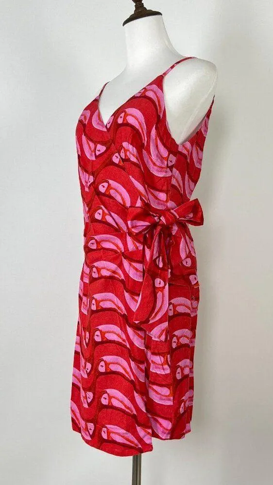 NWT Farm Rio Linen blend Copabanana Wrap Mini Dress Red Pink Size M - Image 11
