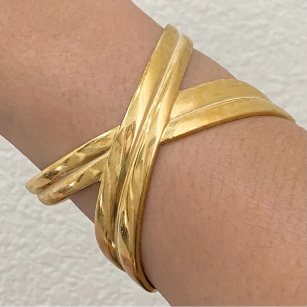 Vintage MCM Gold Brass Figure 8 Open Cuff Bangle Bracelet 57g - Image 5