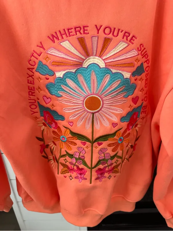 Y2K Floral You're Exactly Where You're Supposed To Be Letter Embroidered Hoodie - Image 2