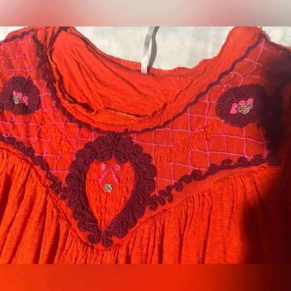 Free People Vibrant orange Blouse with Embroidery - Image 5